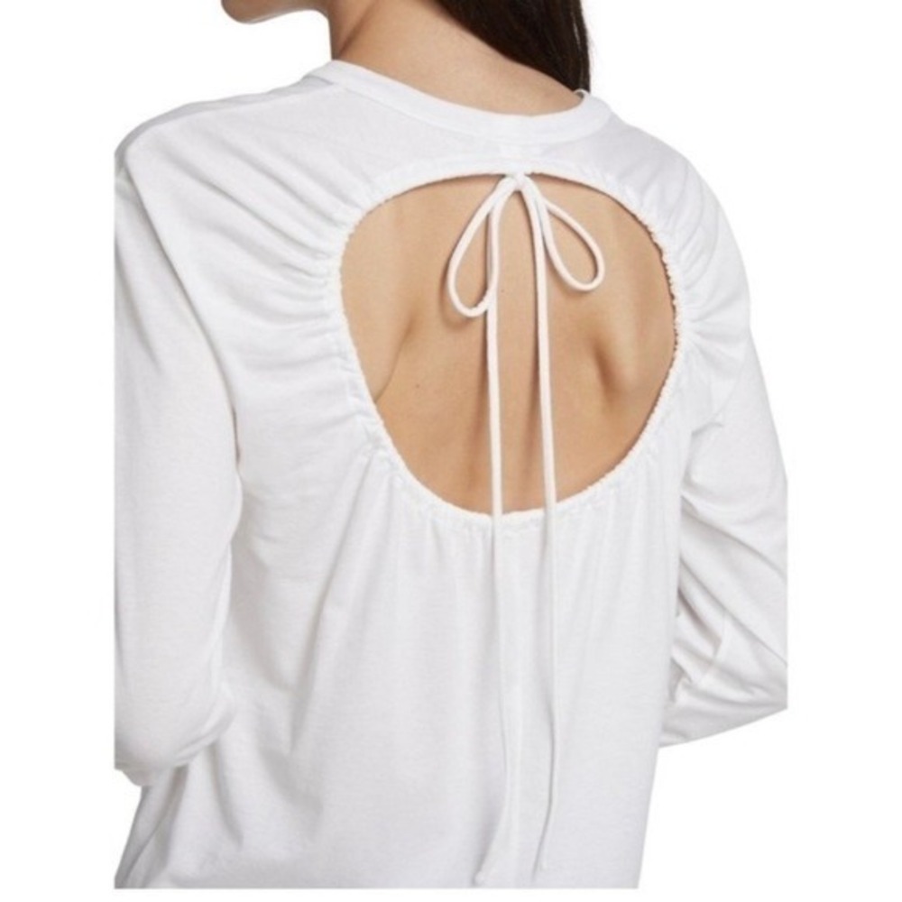 A.L.C. White Long Sleeve Open Back Neck Top Drawstring Size Small